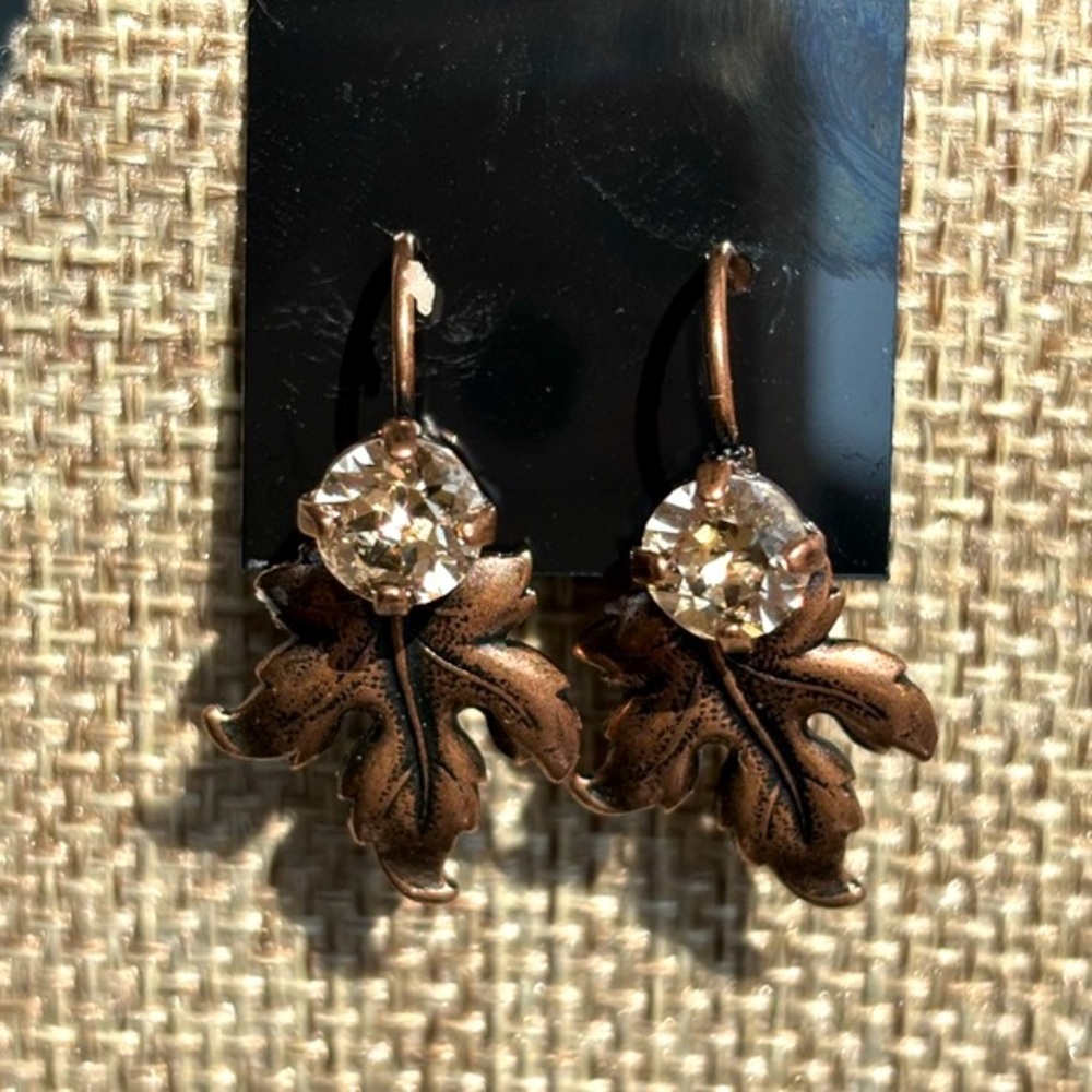 Swarovski Crystal Copper Leaf Earrings-NWT